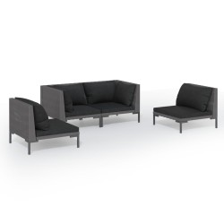 Salon de jardin 4 pcs avec coussins Résine tressée Gris foncé 