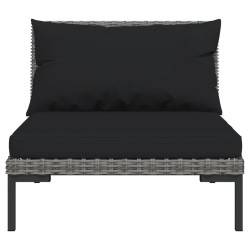 Salon de jardin 4 pcs avec coussins Résine tressée Gris foncé 