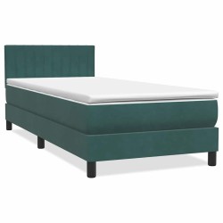 Sommier à lattes de lit et matelas vert foncé 100x210cm velours 