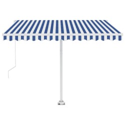Auvent manuel rétractable avec LED 300x250 cm Bleu et blanc 