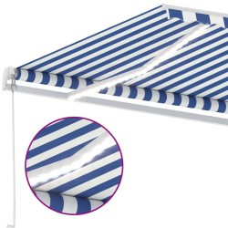 Auvent manuel rétractable avec LED 300x250 cm Bleu et blanc 