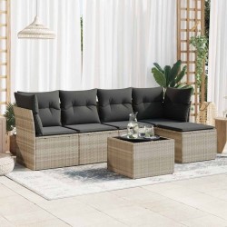 Salon de jardin 6 pcs avec coussins gris clair résine tressée 