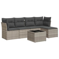 Salon de jardin 6 pcs avec coussins gris clair résine tressée 