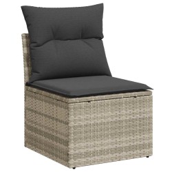 Salon de jardin 6 pcs avec coussins gris clair résine tressée 