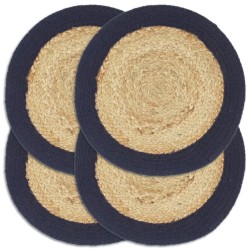 Napperons 4 pcs Naturel et bleu marine 38 cm Jute et coton 