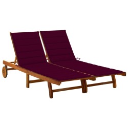 Chaise longue de jardin 2 places avec coussins Acacia solide 