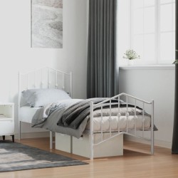 Cadre de lit métal sans matelas avec pied de lit blanc 75x190cm 