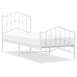 Cadre de lit métal sans matelas avec pied de lit blanc 75x190cm 