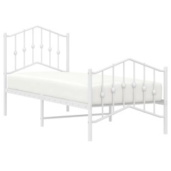 Cadre de lit métal sans matelas avec pied de lit blanc 75x190cm 