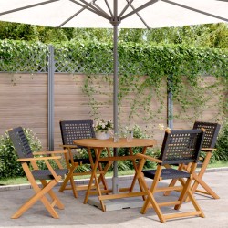 Ensemble à manger de jardin 5 pcs résine tressée et bois massif 