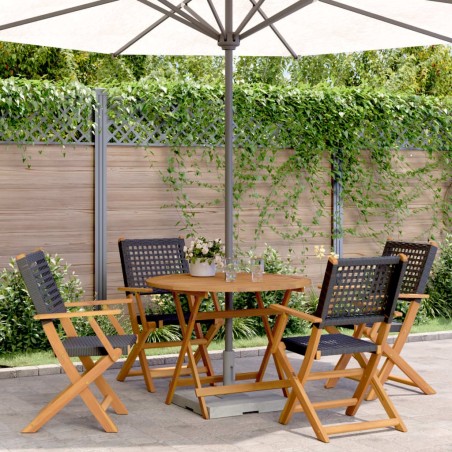 Ensemble à manger de jardin 5 pcs résine tressée et bois massif 