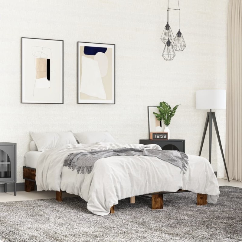 Cadre de lit sans matelas chêne fumé 135x190 cm 