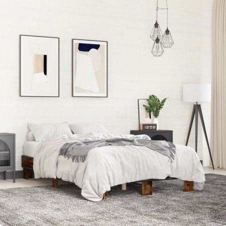 Cadre de lit sans matelas chêne fumé 135x190 cm 