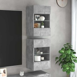 Meubles TV muraux et lumières LED 2pcs gris béton 40x30x60,5 cm 