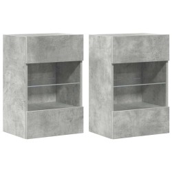 Meubles TV muraux et lumières LED 2pcs gris béton 40x30x60,5 cm 