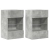 Meubles TV muraux et lumières LED 2pcs gris béton 40x30x60,5 cm 