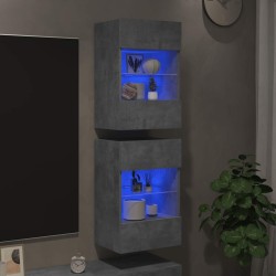 Meubles TV muraux et lumières LED 2pcs gris béton 40x30x60,5 cm 