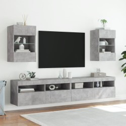 Meubles TV muraux et lumières LED 2pcs gris béton 40x30x60,5 cm 