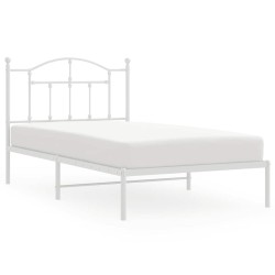 Cadre de lit métal sans matelas et tête de lit blanc 100x190 cm 