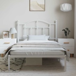 Cadre de lit métal sans matelas et tête de lit blanc 100x190 cm 