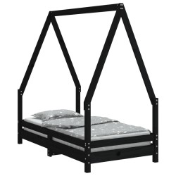 Cadre de lit pour enfant noir 70x140 cm bois de pin massif 