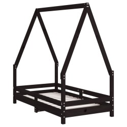 Cadre de lit pour enfant noir 70x140 cm bois de pin massif 