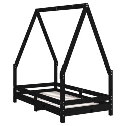 Cadre de lit pour enfant noir 70x140 cm bois de pin massif 