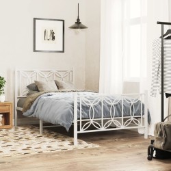 Cadre de lit métal sans matelas et pied de lit blanc 100x200 cm 