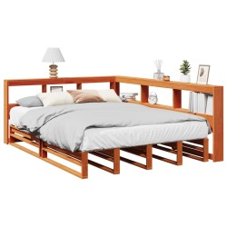 Lit bibliothèque sans matelas cire marron 140x190 cm pin massif 