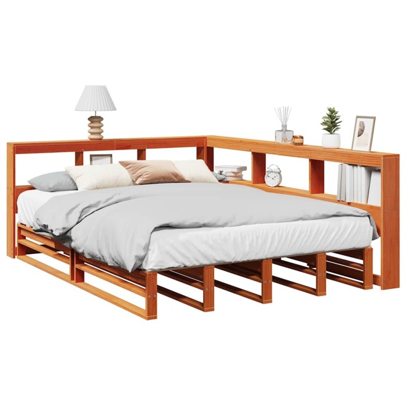 Lit bibliothèque sans matelas cire marron 140x190 cm pin massif 