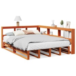 Lit bibliothèque sans matelas cire marron 140x190 cm pin massif 