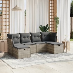 Salon de jardin 6 pcs avec coussins gris clair résine tressée 