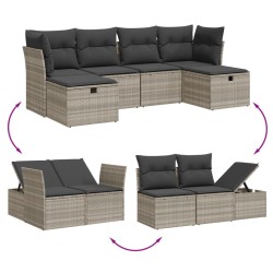 Salon de jardin 6 pcs avec coussins gris clair résine tressée 