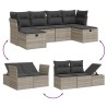 Salon de jardin 6 pcs avec coussins gris clair résine tressée 
