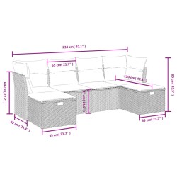 Salon de jardin 6 pcs avec coussins gris clair résine tressée 