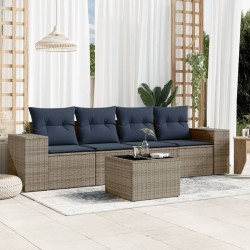 Salon de jardin 5 pcs avec coussins gris résine tressée 