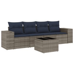 Salon de jardin 5 pcs avec coussins gris résine tressée 