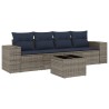 Salon de jardin 5 pcs avec coussins gris résine tressée 