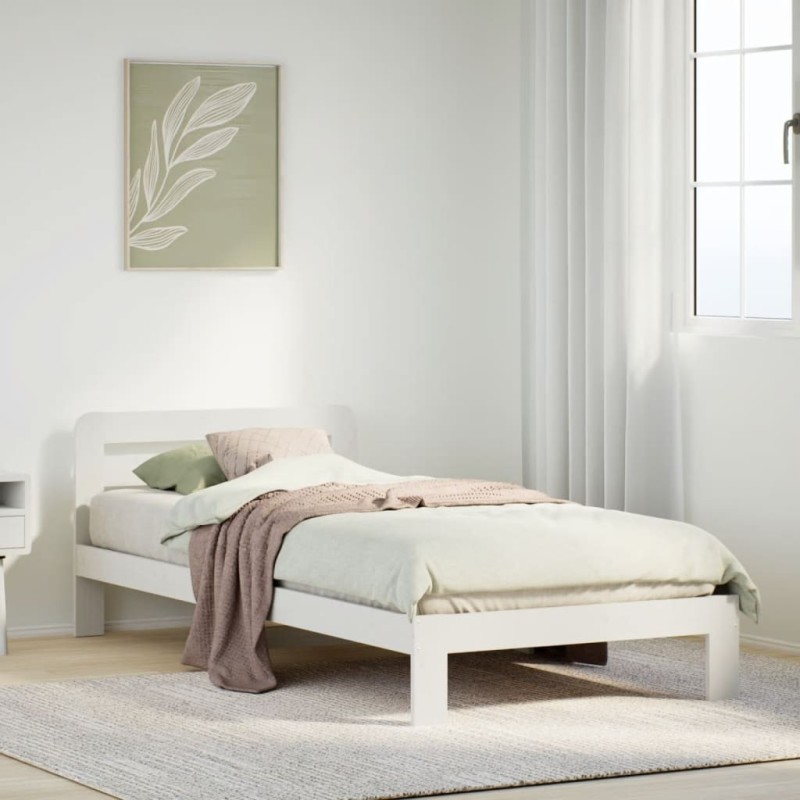 Cadre de lit sans matelas blanc 75x190 cm bois de pin massif 