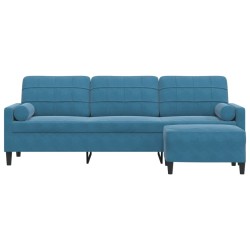 Canapé à 3 places avec repose-pieds Bleu 210 cm Velours 