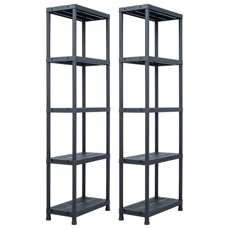 Étagères de rangement 2 pcs Noir 125 kg 60x30x180 cm Plastique Étagères de rangement 2 pcs Noir 125 kg 60x30x180 cm Plastique