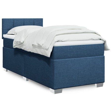 Sommier à lattes de lit avec matelas Bleu 90x190 cm Tissu 