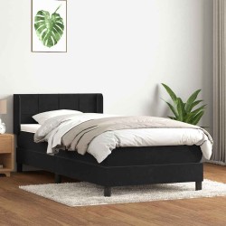 Sommier à lattes de lit avec matelas noir 100x210 cm velours 