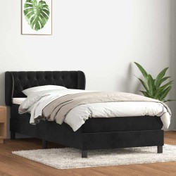 Sommier à lattes de lit avec matelas noir 100x210 cm velours 