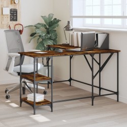 Bureau chêne fumé 139x139x75 cm bois d'ingénierie 