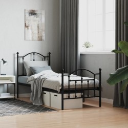 Cadre de lit métal sans matelas avec pied de lit noir 75x190 cm 