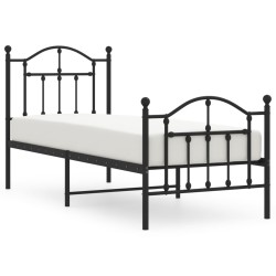Cadre de lit métal sans matelas avec pied de lit noir 75x190 cm 