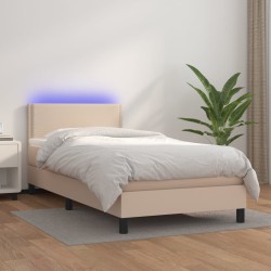 Sommier à lattes de lit matelas et LED Cappuccino 90x200 cm 