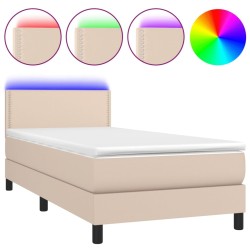 Sommier à lattes de lit matelas et LED Cappuccino 90x200 cm 