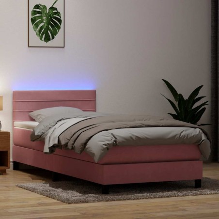 Sommier à lattes de lit avec matelas rose 100x220 cm velours 